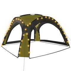 vidaXL svinību telts ar LED un 4 sānu sienām, 3,6x3,6x2,3 m, zaļa cena un informācija | Dārza nojumes un lapenes | 220.lv