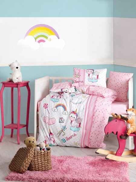 Bērnu gultas veļas komplekts Vienradzis, 100x150 cm, 4 daļas cena un informācija | Bērnu gultas veļa | 220.lv
