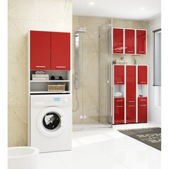 Augsts vannas istabas skapītis-plaukts NORE Fin ar 2-ām durtiņām, balts/sarkans cena un informācija | Vannas istabas skapīši | 220.lv
