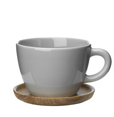 Rörstrand Höganäs Keramik tējas tase ar koka paliktni 50 cl, spīdīgi gaiši pelēkā krāsā cena un informācija | Glāzes, krūzes, karafes | 220.lv