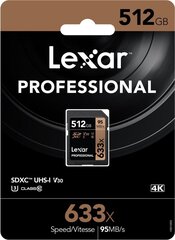 Lexar 512GB 633X Professional SDXC UHS-1 cena un informācija | Atmiņas kartes mobilajiem telefoniem | 220.lv