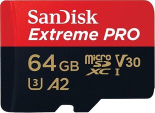SanDisk Extreme Pro microSDXC 64 GB 170 / 90 MB / s A2 C10 V30 atmiņas karte cena un informācija | Atmiņas kartes mobilajiem telefoniem | 220.lv