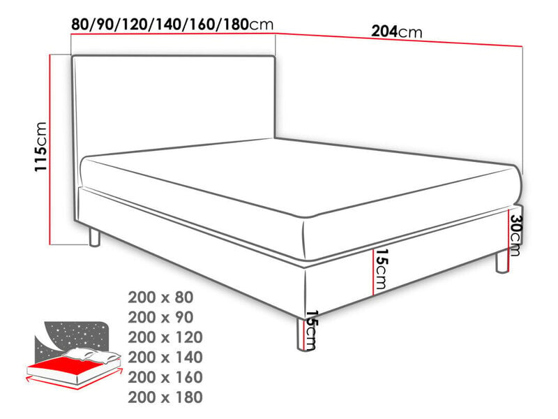 Kontinentālā gulta LUX, 80 x 200 cm