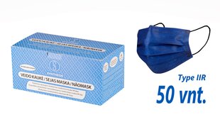 Medicīniskā vienreizējās lietošanas sejas maska SYNTHEOS 50 gab, IIR tipa, tumši zila, ražota Lietuvā, 3 slāņu cena un informācija | Pirmā palīdzība | 220.lv