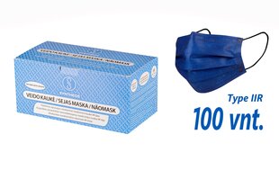 Medicīniskā vienreizējās lietošanas sejas maska SYNTHEOS 100 gab, IIR tipa, tumši zila, ražota Lietuvā, 3 slāņu cena un informācija | Pirmā palīdzība | 220.lv