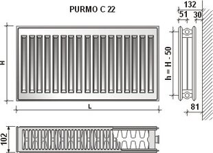 Radiators PURMO C 22 600-800, sānu pieslēgums cena un informācija | Apkures radiatori | 220.lv