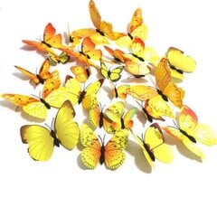 Krāsaini tauriņi dekorēšanai, 12 gab., dzelteni, dekoratīvi cena un informācija | Dekoratīvās uzlīmes | 220.lv