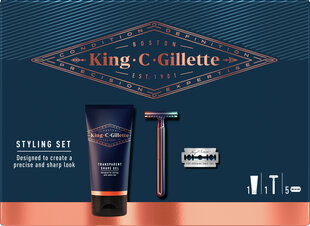 Komplekts vīriešiem Gillette King: skuveklis KCG Double Edge + 5 asmeņi + skūšanās želeja 150 ml cena un informācija | Skūšanās piederumi, kosmētika | 220.lv