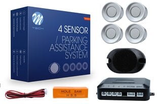 Parkošanās sistēma ar 4 sensoriem ar skaņas signālu M-Tech, sudrabaina cena un informācija | Parkošanas sistēmas | 220.lv