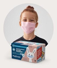 Medicīniskās bērnu vienreizējās 3 slāņu sejas maskas (50 gab.), rozā cena un informācija | Pirmā palīdzība | 220.lv