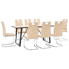 vidaXL virtuves galds un 8 krēsli, krēmkrāsas mākslīgā āda cena un informācija | Ēdamistabas komplekti | 220.lv