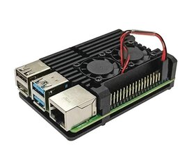 Raspberry Pi 4B alumīnija radiators - kaste melnā krāsā ar diviem ventilatoriem cena un informācija | Atvērtā koda elektronika | 220.lv