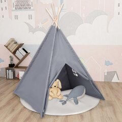 vidaXL bērnu telts ar somu, vigvama forma, pelēka, 120x120x150 cm cena un informācija | Bērnu rotaļu laukumi, mājiņas | 220.lv