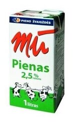 Piens MŪ, pasterizēts, 2,5 tauki, 1l x 12 gab. cena un informācija | Piena produkti | 220.lv