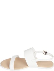 TOMMY HILFIGER sieviešu baltas ādas sandales ROUND FLAT SANDAL cena un informācija | Sieviešu sandales | 220.lv