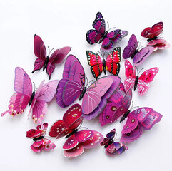 Krāsaini tauriņi dekorēšanai, 12 gab., violeti, dekoratīvi cena un informācija | Dekoratīvās uzlīmes | 220.lv