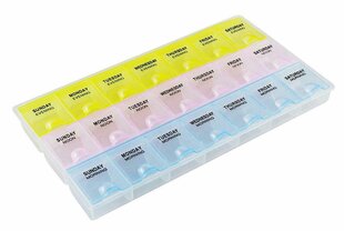 Daudzkrāsains zāļu kastīte nedēļai, 22 cm x 12 cm x 2,3 cm cena un informācija | Medicīniskā aprūpe | 220.lv