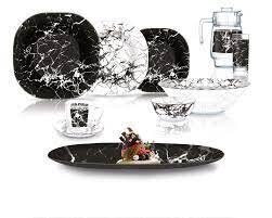 Luminarc vakariņu trauku komplekts Marble Black, 46 daļu cena un informācija | Trauki, šķīvji, pusdienu servīzes | 220.lv