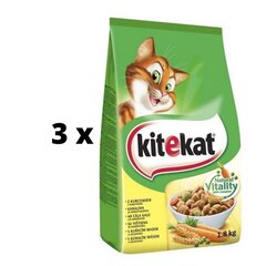 Sausā kaķu barība KITEKAT, ar vistu un dārzeņiem, 1,8 kg x 3 gab. iepakojums cena un informācija | Sausā barība kaķiem | 220.lv