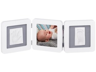 Baby Art Modern Trendy Double Print Frame komplekts mazuļa pēdiņu/rociņu nospieduma izveidošanai, balts/pēlēks cena un informācija | Mazuļa nospiedumi | 220.lv