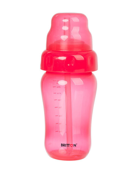 Britton pudelīte ar salmiņu, 270 ml, sarkana cena un informācija | Bērnu pudelītes un to aksesuāri | 220.lv