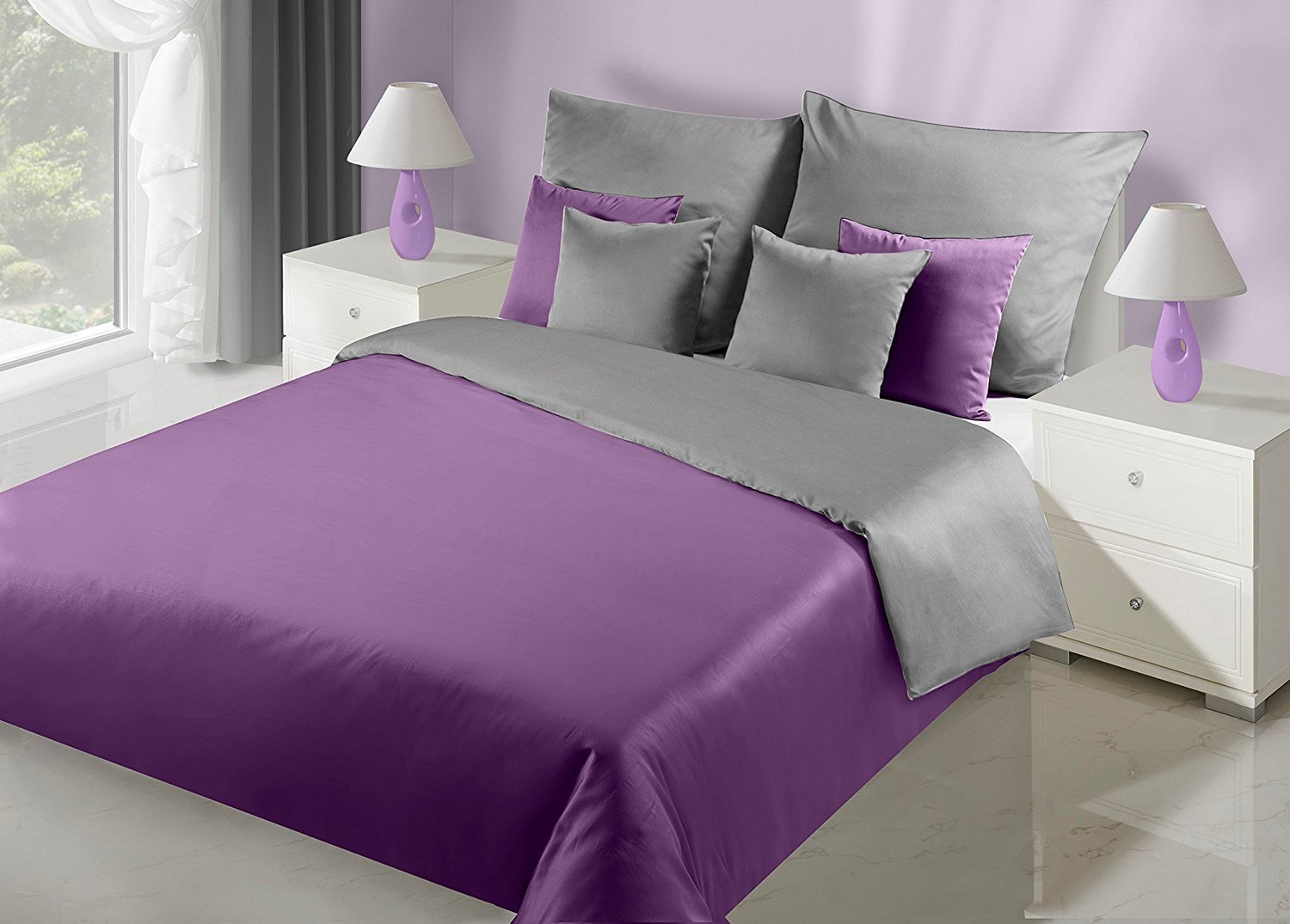 Серо-фиолетовое белье мако сатин