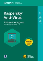 Kaspersky Anti-Virus 2018 pagarinājuma licence (1 ierīce) cena un informācija | Antivīrusa programmatūras | 220.lv