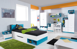 Bērnu istabas mēbeļu komplekts Mobi C, balts/zils cena un informācija | Bērnu istabas iekārtas | 220.lv