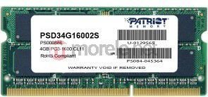 Patriot DDR3 SODIMM 4 GB 1600 MHz CL11 (PSD34G16002S) cena un informācija | Operatīvā atmiņa (RAM) | 220.lv