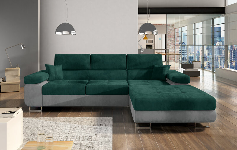 Stūra dīvāns Armando, tumši zaļš/pelēks cena | 220.lv