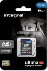 Integral UltimaPro 16 GB SDHC 80MB CLASS 10 UHS-I U1 cena un informācija | Atmiņas kartes fotokamerām | 220.lv