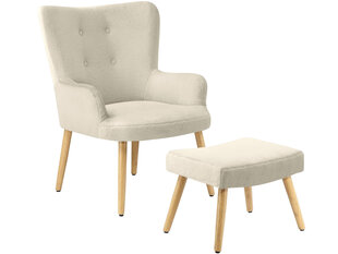 Krēsls ar kāju balstu Notio Living Chanel, plīšs, balts cena un informācija | Atpūtas krēsli | 220.lv