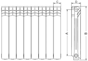 Alumīnija radiators Pol3 350x11 / 98 х 432 х 880 mm cena un informācija | Apkures radiatori | 220.lv