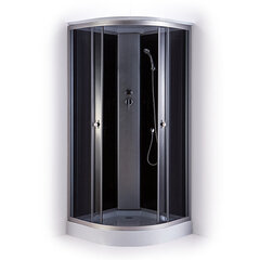 Slēgtā dušas kabīne GOTLAND LISA 90x90x215cm, seklais paliktnis (15cm), hromēts profils, priekšējie stikli pelekii, aizmugure melna cena un informācija | Hidromasāžas dušas kabīnes | 220.lv