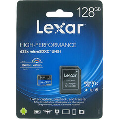 Lexar High-Performance 633x UHS-I micro SDXC, 128 GB, Class 10, U3, V30, A1, 45 MB cena un informācija | Atmiņas kartes fotokamerām | 220.lv
