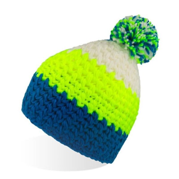 Manufacturing Necklet boundary Adīta beanie tipa cepure ar iekšējo flīsa joslu, balta/zila/koši zaļa  EVEREST cena | 220.lv