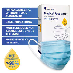 Medicīniskā maska ar NANO filtru, 50 gab., BFE / VFE 99,9% cena un informācija | Pirmā palīdzība | 220.lv
