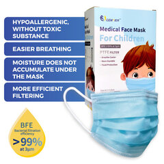 BĒRNIEM Medicīniskā maska ar NANO filtru, 50 gab., BFE / VFE 99,9% cena un informācija | Pirmā palīdzība | 220.lv