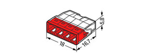 Klemme WAGO 4x2,5mm² 100tk 24A, sarkana cena un informācija | Auduma vadi un spaiļu bloki | 220.lv