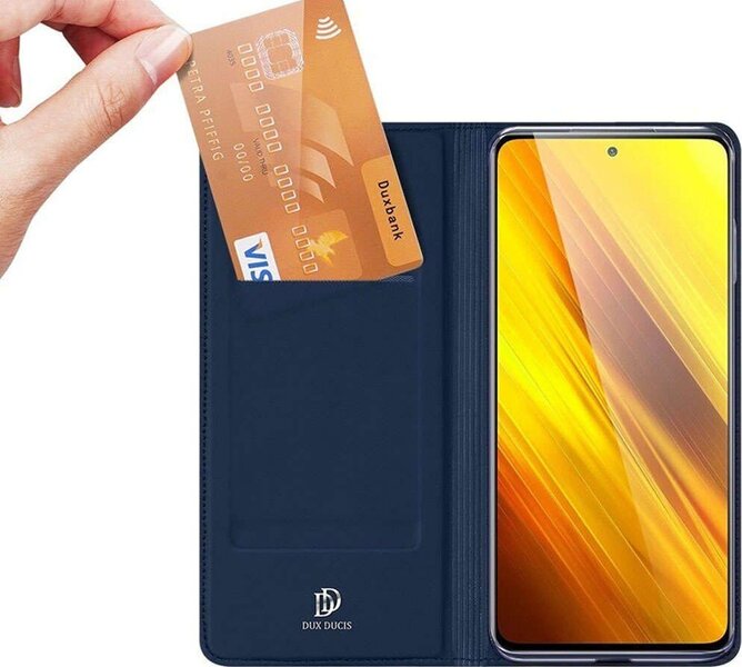 Dux Ducis magnet grāmatveida maks telefonam Xiaomi Poco X3 / X3 NFC, zils atsauksme