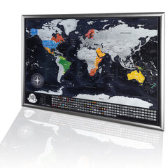 Dzēšama pasaules karte ar rāmi 72x2x52cm cena un informācija | Pasaules kartes | 220.lv