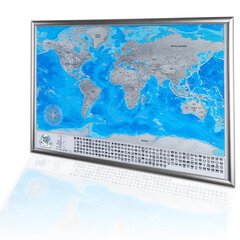 Dzēšama pasaules karte ar rāmi 72x2x52 cm cena un informācija | Pasaules kartes | 220.lv