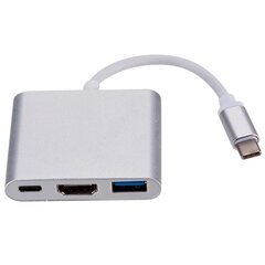 Roger Multimedijas Adapteris Type-C -> HDMI (4K @ 30Hz, 1080P @ 60Hz) + USB 3.0, Sudraba cena un informācija | Adapteri un USB centrmezgli | 220.lv