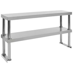 vidaXL 2-līmeņu galda virsplaukts, 120x30x65 cm, nerūsējošs tērauds cena un informācija | Virtuves furnitūra | 220.lv